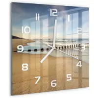 Tulup Wandklok - Strand aan de Oostzee Wandklok Glas Met Motief - 30x30 cm - Blauw Decoratieve Glazen Klok - Witte handen - Vierkante Klok - Gekleurde Glazen Klok - Glazen Klok Met Print
