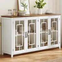 Flieks Keukenbuffet van 160 cm breed met glazen deuren, een ruim opbergvak en een omvalbeveiliging. Bijpassende kast: 160x40x86 cm. Multifunctionele kast, wit