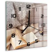 Tulup Wandklok - Ontspan met een boek. Glazen Wandklok Design - 30x30 cm - Beige Klok Glas Met Opdruk - Zwarte handen - Vierkante Klok - Wandklok Glas Met Motief - Decoratieve Glazen Klok