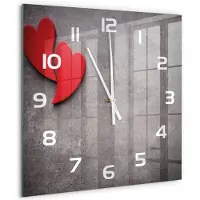 Tulup Wandklok - Rode harten Glazen Wandklok Design - 60x60 cm - Rood Klok Glas Met Opdruk - Witte handen - Vierkante Klok - Wandklok Glas Met Motief - Decoratieve Glazen Klok