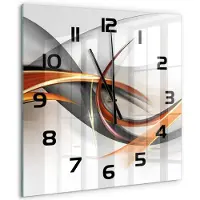 Tulup Wandklok - Golfabstractie Moderne Wandklok Glas - 60x60 cm - Oranje Wandklok Glas Decoratie - Zwarte handen - Vierkante Klok - Glazen Wandklok Design - Klok Glas Met Opdruk