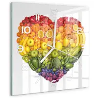 Tulup Wandklok - Groentehart Glazen Wandklok Design - 30x30 cm - Veelkleurig Klok Glas Met Opdruk - Witte handen - Vierkante Klok - Wandklok Glas Met Motief - Decoratieve Glazen Klok