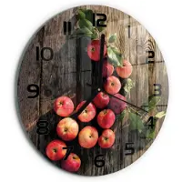 Tulup Wandklok - Appels op tafel Wandklok Glas Decoratie - fi30 cm - Rood Gekleurde Glazen Klok - Zwarte handen - Ronde Klok - Klok Glas Met Opdruk - Moderne Wandklok Glas