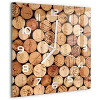 Tulup Wandklok - Wijnkurken Gekleurde Glazen Klok - 30x30 cm - Beige Glazen Klok Met Print - Witte handen - Vierkante Klok - Moderne Wandklok Glas - Wandklok Glas Decoratie