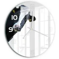 Tulup Wandklok - Koe Wandklok Glas Met Motief - fi30 cm - Zwart-wit Decoratieve Glazen Klok - Witte handen - Ronde Klok - Gekleurde Glazen Klok - Glazen Klok Met Print