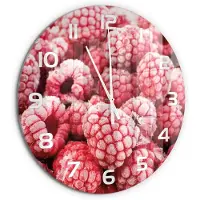 Tulup Wandklok - Bevroren frambozen Glazen Klok Met Print - fi60 cm - Rood Wandklok Glas Met Motief - Witte handen - Ronde Klok - Wandklok Glas Decoratie - Gekleurde Glazen Klok