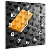 Tulup Wandklok - Lego Decoratieve Glazen Klok - 30x30 cm - Geel Glazen Wandklok Design - Witte handen - Vierkante Klok - Glazen Klok Met Print - Wandklok Glas Met Motief