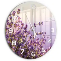 Tulup Wandklok - Lavendel Wandklok Glas Met Motief - fi60 cm - Paars Decoratieve Glazen Klok - Witte handen - Ronde Klok - Gekleurde Glazen Klok - Glazen Klok Met Print