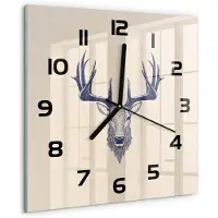 Tulup Wandklok - Hert Hert Gekleurde Glazen Klok - 30x30 cm - Beige Glazen Klok Met Print - Zwarte handen - Vierkante Klok - Moderne Wandklok Glas - Wandklok Glas Decoratie