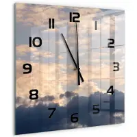 Tulup Wandklok - Wolken aan de hemel Decoratieve Glazen Klok - 60x60 cm - Blauw Glazen Wandklok Design - Zwarte handen - Vierkante Klok - Glazen Klok Met Print - Wandklok Glas Met Motief