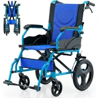 Mobiclinic Rolstoel, opvouwbaar, met twee remsystemen, zitbreedte 46 cm, inklapbare rugleuning, aluminium. Blauwe, inklapbare rolstoel, merk Pirámide, model