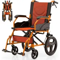 Mobiclinic Rolstoel, opvouwbaar, met twee remsystemen, zitbreedte 46 cm, inklapbare rugleuning, aluminium. Oranje inklapbare rolstoel, merk Pirámide, model