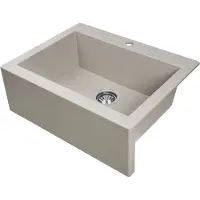 Laveo BADLAND Spoelbak, granieten spoelbak met spatplaat, enkele kom. KOMODO, 49x58 cm, beige. Inclusief sifon!