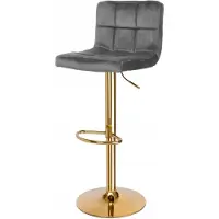 Springos Luxe Grijze Fluwelen Barkruk met Gouden Accent, Draaibaar & Verstelbaar