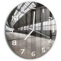 Tulup Wandklok - Straat in de tunnel Wandklok Glas Decoratie - fi30 cm - Grijs Gekleurde Glazen Klok - Witte handen - Ronde Klok - Klok Glas Met Opdruk - Moderne Wandklok Glas
