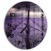 Tulup Wandklok - Lavendelveld Wandklok Glas Met Motief - fi30 cm - Paars Decoratieve Glazen Klok - Zwarte handen - Ronde Klok - Gekleurde Glazen Klok - Glazen Klok Met Print