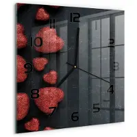 Tulup Wandklok - Harten op het bord Glazen Wandklok Design - 30x30 cm - Rood Klok Glas Met Opdruk - Zwarte handen - Vierkante Klok - Wandklok Glas Met Motief - Decoratieve Glazen Klok