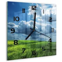 Tulup Wandklok - Wolken boven het veld Decoratieve Glazen Klok - 30x30 cm - Groente Glazen Wandklok Design - Zwarte handen - Vierkante Klok - Glazen Klok Met Print - Wandklok Glas Met Motief