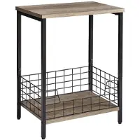 Benza Ibenzoa grijze bijzettafel met twee plateaus en een opbergmand, stevig metalen frame, ruimtebesparend, modern design – geschikt voor woon-, slaap- en werkkamers