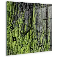 Tulup Wandklok - Boomschors Glazen Wandklok Design - 30x30 cm - Groente Klok Glas Met Opdruk - Zwarte handen - Vierkante Klok - Wandklok Glas Met Motief - Decoratieve Glazen Klok