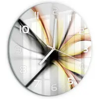 Tulup Wandklok - Bloemabstractie Wandklok Glas Decoratie - fi30 cm - Geel Gekleurde Glazen Klok - Witte handen - Ronde Klok - Klok Glas Met Opdruk - Moderne Wandklok Glas