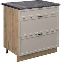 Vicco Keukenonderkast Fame-Line GrijsBeige 80 cm met 3 laden, WB Antraciet, Model 50395