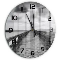 Tulup Wandklok - Vuurtoren Gekleurde Glazen Klok - fi60 cm - Zwart-wit Glazen Klok Met Print - Zwarte handen - Ronde Klok - Moderne Wandklok Glas - Wandklok Glas Decoratie