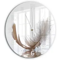 Tulup Wandklok - Veer op het water Wandklok Glas Decoratie - fi60 cm - Beige Gekleurde Glazen Klok - Witte handen - Ronde Klok - Klok Glas Met Opdruk - Moderne Wandklok Glas