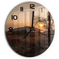 Tulup Wandklok - Zonsondergang Moderne Wandklok Glas - fi30 cm - Bruin Wandklok Glas Decoratie - Zwarte handen - Ronde Klok - Glazen Wandklok Design - Klok Glas Met Opdruk