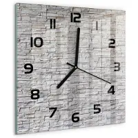 Tulup Wandklok - Stenen muur Gekleurde Glazen Klok - 30x30 cm - Beige Glazen Klok Met Print - Zwarte handen - Vierkante Klok - Moderne Wandklok Glas - Wandklok Glas Decoratie