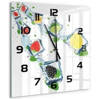 Tulup Wandklok - Fruit in blokjes Klok Glas Met Opdruk - 60x60 cm - Veelkleurig Moderne Wandklok Glas - Zwarte handen - Vierkante Klok - Decoratieve Glazen Klok - Glazen Wandklok Design