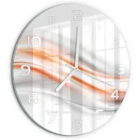 Tulup Wandklok - Golfabstractie Wandklok Glas Decoratie - fi30 cm - Oranje Gekleurde Glazen Klok - Witte handen - Ronde Klok - Klok Glas Met Opdruk - Moderne Wandklok Glas