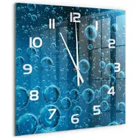 Tulup Wandklok - Onderwaterbellen Gekleurde Glazen Klok - 60x60 cm - Blauw Glazen Klok Met Print - Witte handen - Vierkante Klok - Moderne Wandklok Glas - Wandklok Glas Decoratie