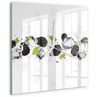 Tulup Wandklok - Zoete kersen en water Decoratieve Glazen Klok - 30x30 cm - Zwart Glazen Wandklok Design - Witte handen - Vierkante Klok - Glazen Klok Met Print - Wandklok Glas Met Motief