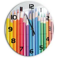 Tulup Wandklok - Kleurpotloden Moderne Wandklok Glas - fi60 cm - Veelkleurig Wandklok Glas Decoratie - Zwarte handen - Ronde Klok - Glazen Wandklok Design - Klok Glas Met Opdruk