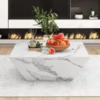 OEM Salontafel - Trapezvormig design - Wit, marmerlook - Compact, 70x70x37 cm - Gemaakt van MDF - Volledig gemonteerd