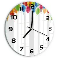Tulup Wandklok - Kleurrijke ballonnen Klok Glas Met Opdruk - fi30 cm - Veelkleurig Moderne Wandklok Glas - Zwarte handen - Ronde Klok - Decoratieve Glazen Klok - Glazen Wandklok Design