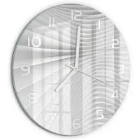 Tulup Wandklok - Lijnen van abstractie Decoratieve Glazen Klok - fi30 cm - Wit Glazen Wandklok Design - Witte handen - Ronde Klok - Glazen Klok Met Print - Wandklok Glas Met Motief