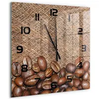 Tulup Wandklok - Koffiebonen Gekleurde Glazen Klok - 60x60 cm - Bruin Glazen Klok Met Print - Zwarte handen - Vierkante Klok - Moderne Wandklok Glas - Wandklok Glas Decoratie