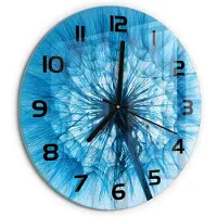 Tulup Wandklok - Paardebloem Glazen Wandklok Design - fi30 cm - Blauw Klok Glas Met Opdruk - Zwarte handen - Ronde Klok - Wandklok Glas Met Motief - Decoratieve Glazen Klok
