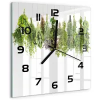 Tulup Wandklok - Kruiden aan een touwtje Wandklok Glas Decoratie - 30x30 cm - Groente Gekleurde Glazen Klok - Zwarte handen - Vierkante Klok - Klok Glas Met Opdruk - Moderne Wandklok Glas