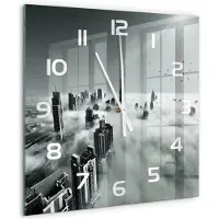 Tulup Wandklok - Mist boven Dubai Glazen Wandklok Design - 60x60 cm - Zwart-wit Klok Glas Met Opdruk - Witte handen - Vierkante Klok - Wandklok Glas Met Motief - Decoratieve Glazen Klok