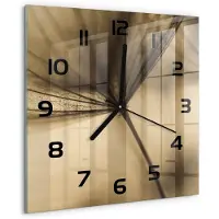 Tulup Wandklok - Paardebloem Klok Glas Met Opdruk - 30x30 cm - Beige Moderne Wandklok Glas - Zwarte handen - Vierkante Klok - Decoratieve Glazen Klok - Glazen Wandklok Design
