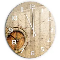 Tulup Wandklok - Kompas op de kaart Klok Glas Met Opdruk - fi60 cm - Beige Moderne Wandklok Glas - Witte handen - Ronde Klok - Decoratieve Glazen Klok - Glazen Wandklok Design