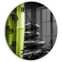 Tulup Wandklok - Bamboe Gekleurde Glazen Klok - fi60 cm - Zwart Glazen Klok Met Print - Zwarte handen - Ronde Klok - Moderne Wandklok Glas - Wandklok Glas Decoratie