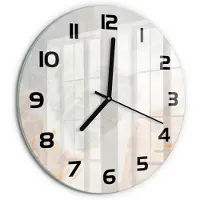Tulup Wandklok - Marmer Gekleurde Glazen Klok - fi30 cm - Beige Glazen Klok Met Print - Zwarte handen - Ronde Klok - Moderne Wandklok Glas - Wandklok Glas Decoratie