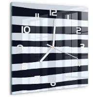 Tulup Wandklok - Gestreepte achtergrond Wandklok Glas Decoratie - 30x30 cm - Zwart-wit Gekleurde Glazen Klok - Witte handen - Vierkante Klok - Klok Glas Met Opdruk - Moderne Wandklok Glas