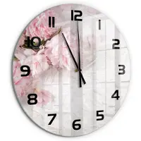 Tulup Wandklok - Pioenrozen Moderne Wandklok Glas - fi60 cm - Roze Wandklok Glas Decoratie - Zwarte handen - Ronde Klok - Glazen Wandklok Design - Klok Glas Met Opdruk