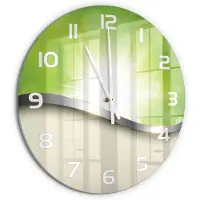 Tulup Wandklok - Groene abstractie Wandklok Glas Decoratie - fi60 cm - Groente Gekleurde Glazen Klok - Witte handen - Ronde Klok - Klok Glas Met Opdruk - Moderne Wandklok Glas