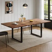 STILVORA eettafel met 3 verschillende lengtes, uitschuifbare tafel voor 6-10 personen, eettafel met metalen poten, walnootkleur